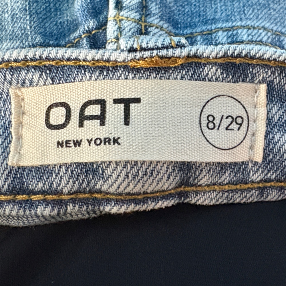 Oat 💙 Wide Leg Blue Denim Rhinestone Crystal Hearts Barrel Jeans Size 8 29 - Picture 4 of 8